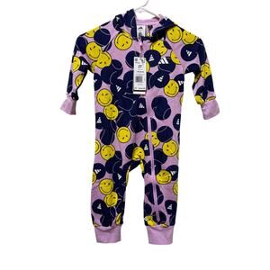 NEW Adidas Hooded One Piece Sweat suit Girls 2T Smiley World Tennis Smiley Face